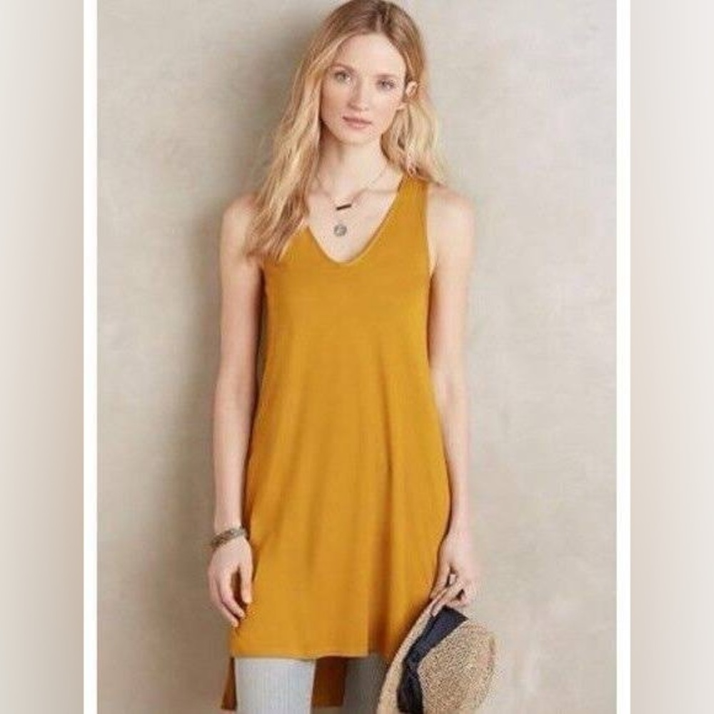 Anthropologie Akemi + Kin Mustard Yellow Tunic Tank Dress w side slits - Size M